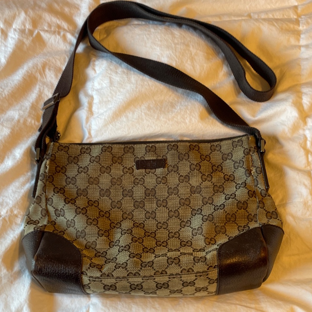 Gucci Beige and Brown GG Canvas Shoulder Bag